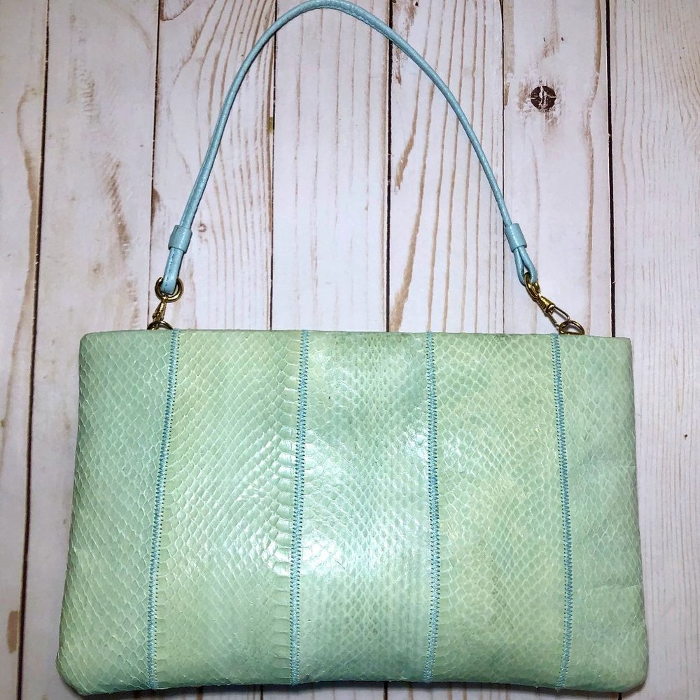 Vintage 1980's Snakeskin Handbag Clutch Mint Green TJW by Mervyn's